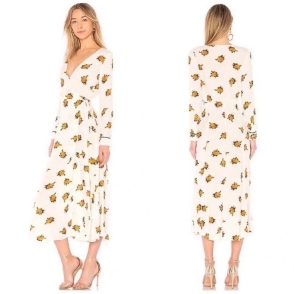 Ganni Roseburg Floral Crepe Midi Wrap Dress Vanilla Ice - Picture 2 of 11
